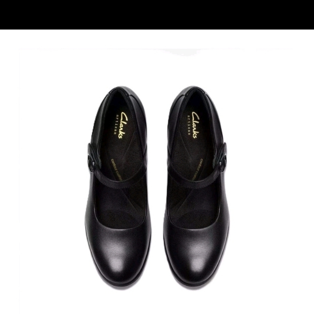 Clarks Women's Shaya Jane Black Leather Mary Jane Pump - 82996 Shoe Fit Wide - Picture 5 of 7